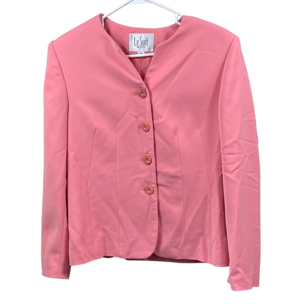 Le Suit Petite Coral Pink Blazer Jacket Business Career Button Front
